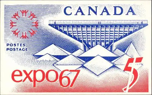 Postcard Montreal EXPO Briefmarken Ak 1967  gel. mit passenden Sondermarken