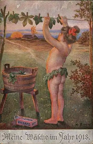 Ansichtskarte  Kind hängt Blätter auf Meine Wäsche im Jahr 1918