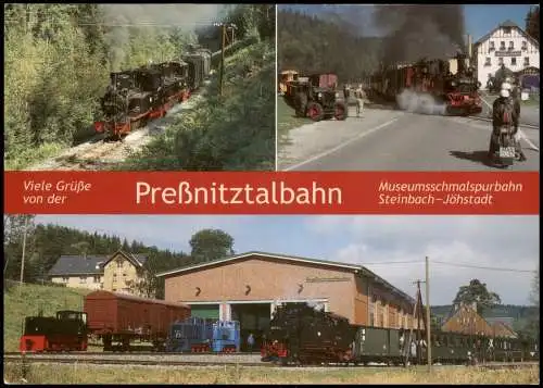 Ansichtskarte 3 Bild Dampflok Eisenbahn Preßnitztalbahn 1999