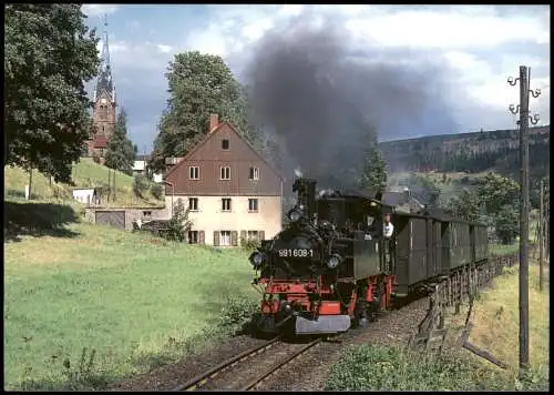 Hammerunterwiesenthal-Oberwiesenthal Bahnhof Lokomotive 99 1608   1997