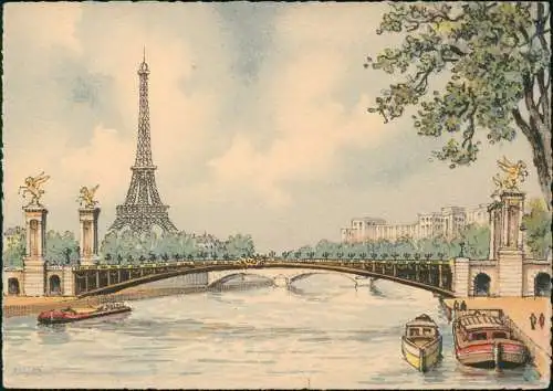Paris Eiffelturm Tour Eiffel Le Pont Alexandre-III. Künstlerkarte 1978