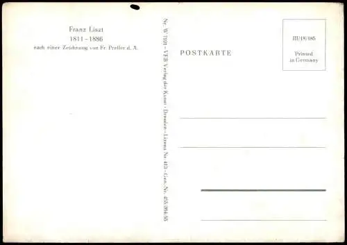 Künstlerkarte: Gemälde Franz Liszt nach   Zeichnung von Fr. Preller d. A. 1956