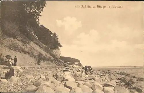 Ansichtskarte Sassnitz Rügen Strandpartie - feine Herrschaften 1913