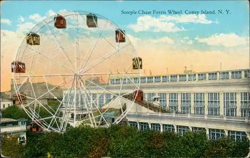 Postcard Brooklyn Coney Island Steeple Chase Ferris Wheel N. Y. 1928