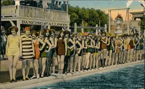 Postcard Brooklyn Bathing beautis ready for a dip steeplechase Pool 1928