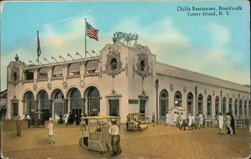 Postcard Brooklyn Childs Restaurant, Boardwalk Coney Island, N. Y. 1928