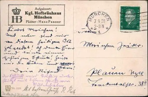 München Scherz Künstlerkarte trinkende Männer Hofbräuhaus 1928