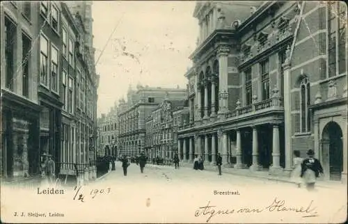 Postkaart Leiden Leyden Breestraat 1903