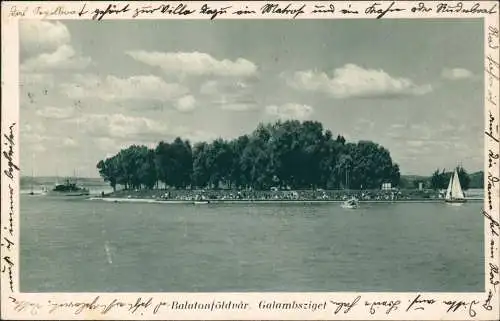 Postcard Balatonföldvár Dampfer Taubeninsel - Magyar 1929