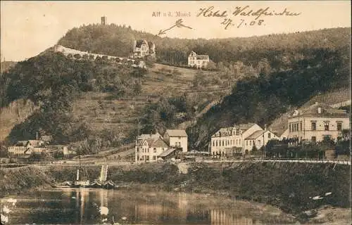 Ansichtskarte Alf (Mosel) Stadtpartie, Hotels 1908  gel. Stempel Bullay