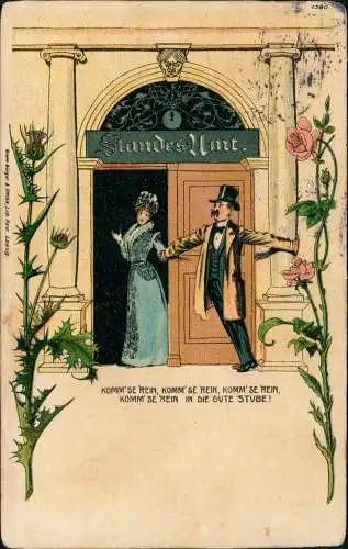Ansichtskarte  Glückwunsch - Hochzeit Standesamt Diestel Rose 1914