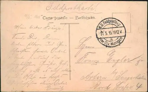 Polen Polska  Zagroda wieśniacza Bauerngehöft. 1915  gel. Feldpoststempel