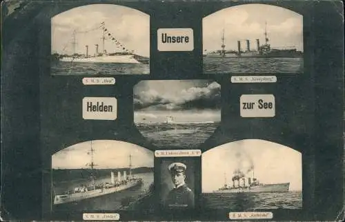 Ansichtskarte  Kriegsschiffe Marine MB U-Boot SMS Hela Königsberg uvm 1915
