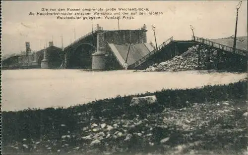 Praga-Warschau Warszawa WK1 Militär zerstörte Brücke 1915  gel. Feldpoststempel