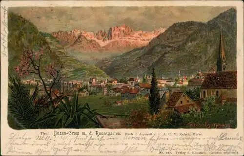 Bozen Bolzano Gries Rosengartengruppe (Catinaccio) Künstlerkarte 1902