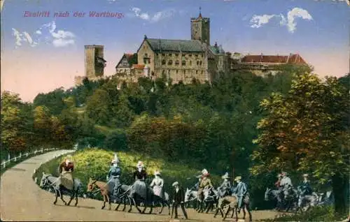 Ansichtskarte Eisenach Eselritt nach der Wartburg. 1914