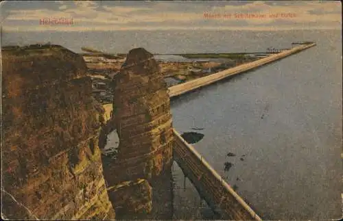 Ansichtskarte Helgoland (Insel) Mönch mit Schutzmauer und Hafen 1924