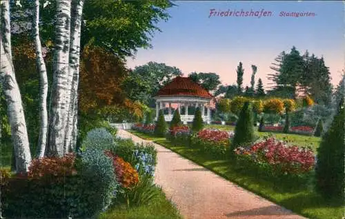 Ansichtskarte Friedrichshafen Stadtgarten. Pavillon Birken 1915