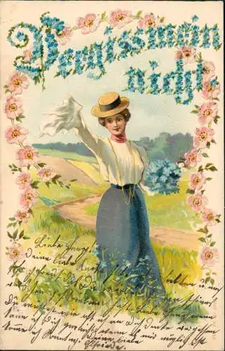 Liebe Liebespaare - Love Vergiss mein nicht Frau 1905 Prägekarte