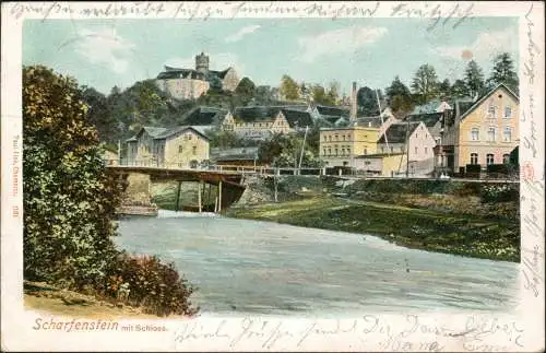 Scharfenstein-Drebach (Erzgebirge) Blick auf die Stadt - Brücke 1901