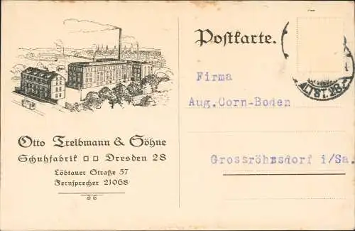 Ansichtskarte Dresden Drucksache Schuhfabrik Otto Treibmann Fabrikansicht 1920