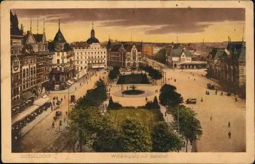 Ansichtskarte Düsseldorf Wilhelmplatz mit Bahnhof. 1922