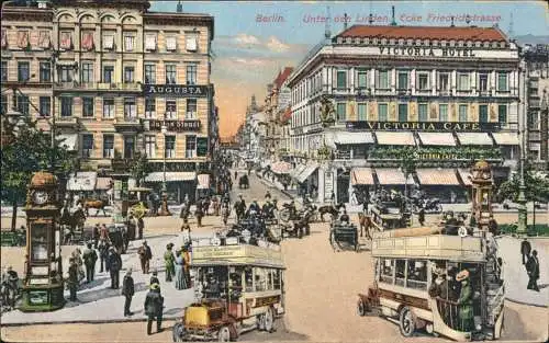 Ansichtskarte Mitte-Berlin Friedrichstraße, Unter den Linden Bus Verkehr 1916