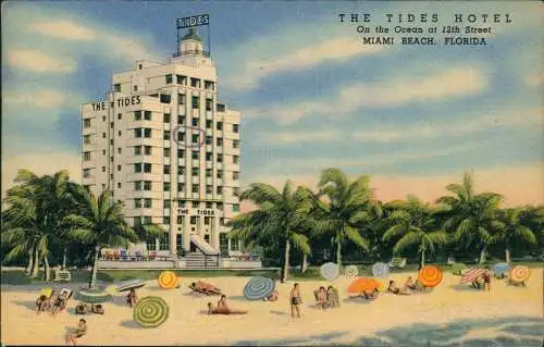 Postcard Miami The Tides Hotels On the Ocean at 12th Street 1953