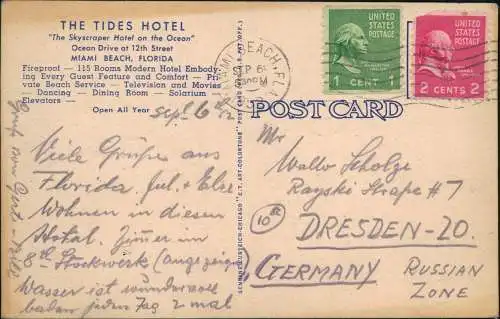 Postcard Miami The Tides Hotels On the Ocean at 12th Street 1953