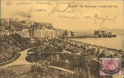 Cartoline Neapel Napoli Via Partenope e Castel dell' Ovo 1922