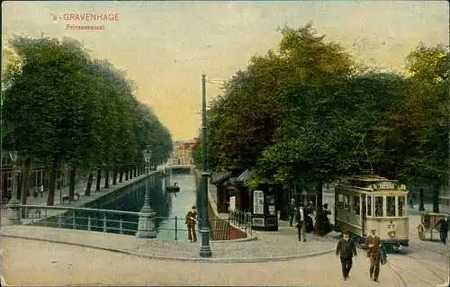 Postkaart Den Haag Den Haag Prinsessewal, Straßenbahn- Haltestelle 1914