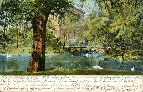 Ansichtskarte Leipzig Partie am Schwanenteich 1902