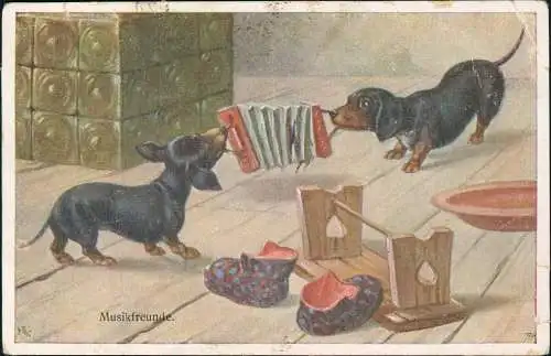 Ansichtskarte  Tiere - Hunde Musikfreunde. Künstlerkarte 1921