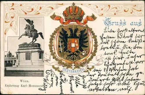 Ansichtskarte Wien Erzherzog Karl-Monument - Heraldik Wappen Österreich 1903