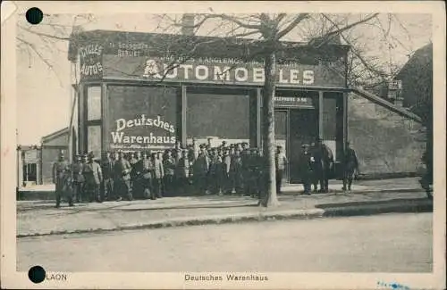 Laon WK1 Soldaten vor deutschen Warenhaus Automobiles Militaria 1916