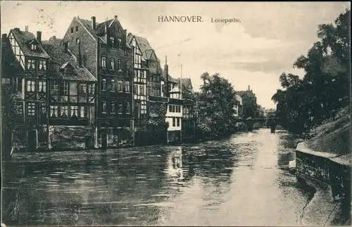 Ansichtskarte Hannover Leinerpartie, Häuser u. Brücke 1916