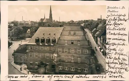 Ansichtskarte Hainichen Stadthaus u. Bahnhofstraße - Fotokarte 1937