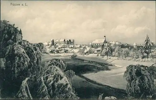 Ansichtskarte Füssen Winterpartie an der Stadt 1913