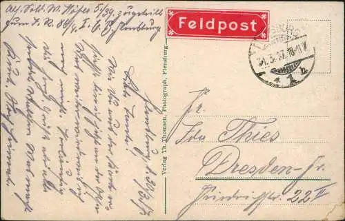 Ansichtskarte Flensburg Marienhölzung. 1917  gel. Feldpost Vignette