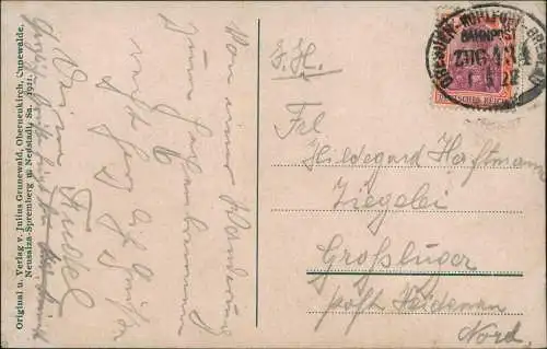 Neukirch Lausitz Valtenmühle Elisabethstiftung 1922  gel. Bahnpoststempel