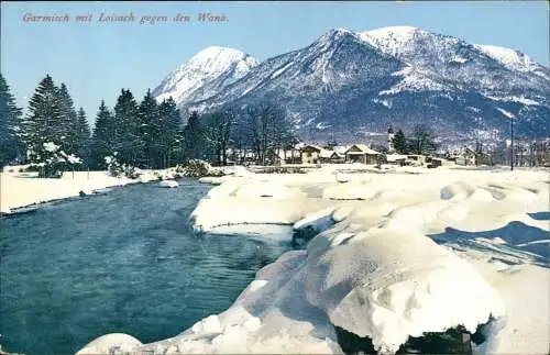 Ansichtskarte Garmisch-Partenkirchen Loisach gegen den Wank im Winter 1916