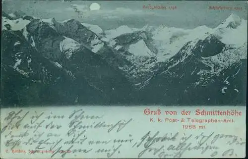 Zell am See Großglockner, Alpenpanorama von Schmittenhöhe Mondscheinlitho 1901