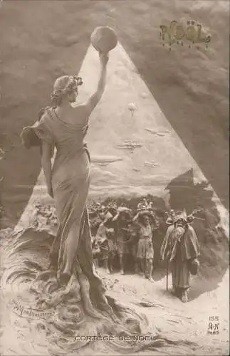 Künstlerkarte lebende Skulpturen Sculptobromure CORTEGE DE NOËL 1913