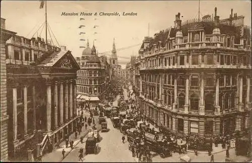 Postcard London Mansion House & Cheapside 1924