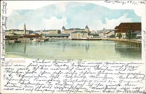 Ansichtskarte Konstanz Stadtblick, Dampfer 1900  gel. Ankunftstempel Wien