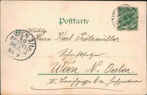 Ansichtskarte Konstanz Stadtblick, Dampfer 1900  gel. Ankunftstempel Wien