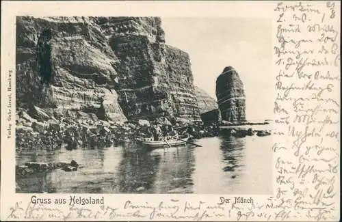 Ansichtskarte Helgoland (Insel) Der Mönch - Männer im Boot 1903