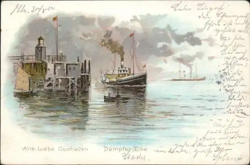 Ansichtskarte Litho AK Cuxhaven Alte Liebe Dampfer Elbe 1900