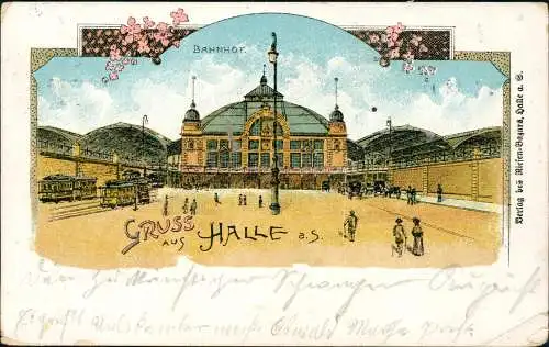 Ansichtskarte Litho AK Halle (Saale) Gruss aus... Bahnhof 1913