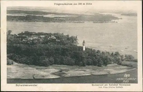 Steglitz-Berlin Luftbild Schwanenwerder Nicolassee Restaurant am Bahnhof 1925